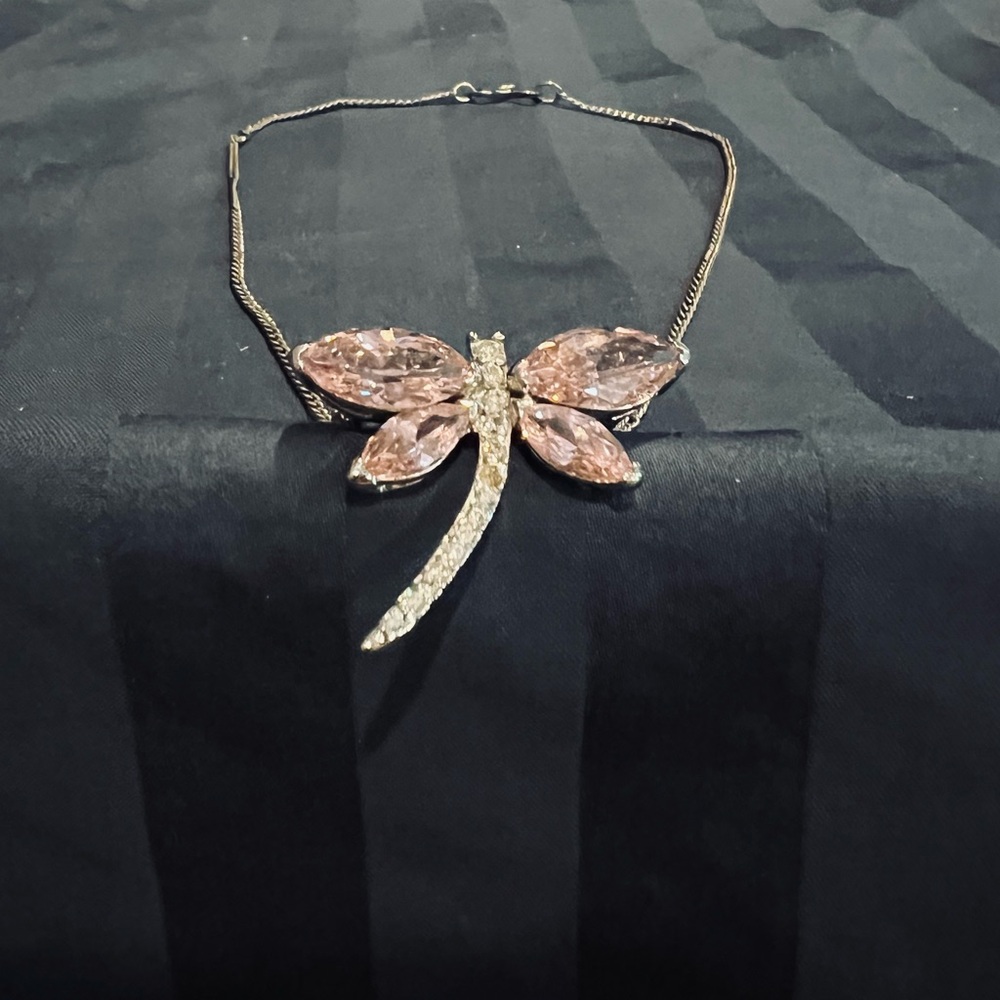 Elegant Dragonfly Necklace with Pink and Silver Accents